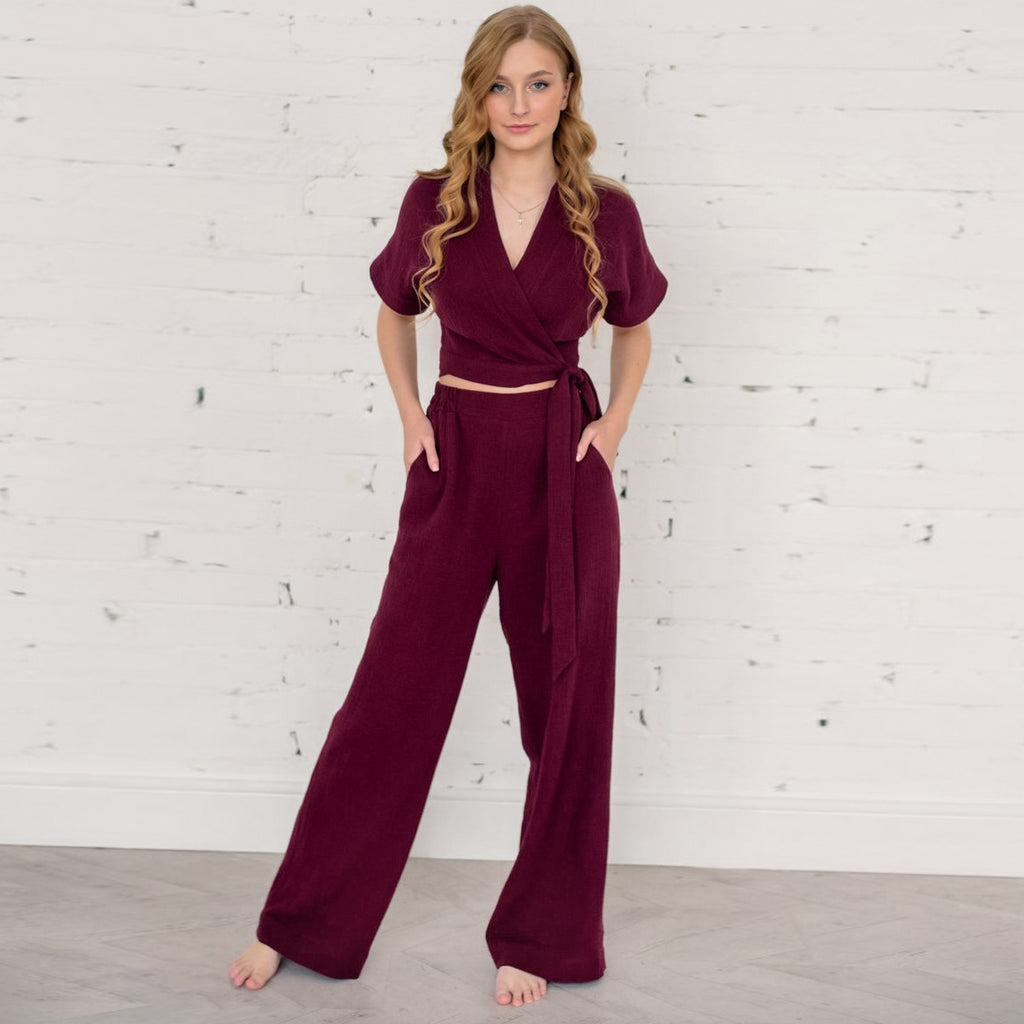 Spring and Summer New Cotton Crepe Short-Sleeved Trousers Casual Vacation Style Fashion Suit