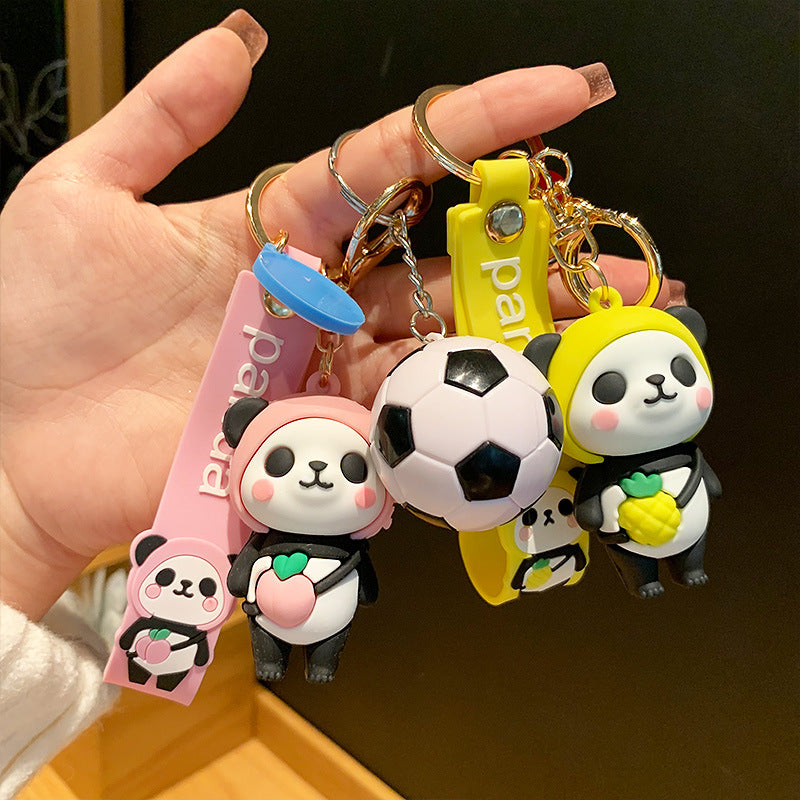 Cute Epoxy Panda Football Doll Keychain Creative Men's and Women's Bag Car Bell Pendant Small Commodity