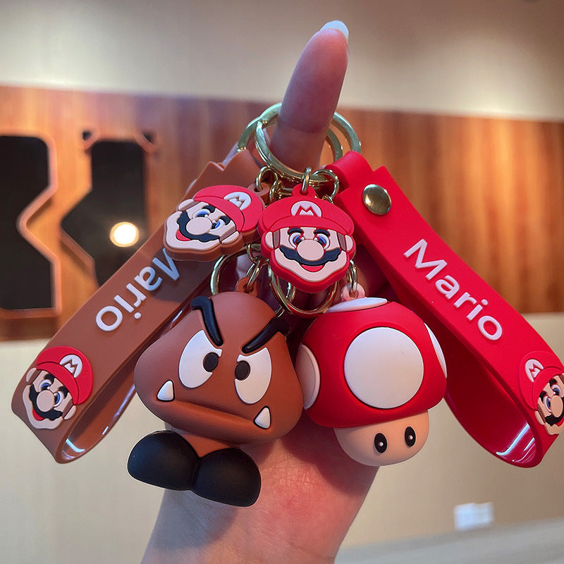 Cartoon Super Mary Family Keychain Cute PVC Toy Bag Package Pendant Car Key Ring Hanging Ornaments