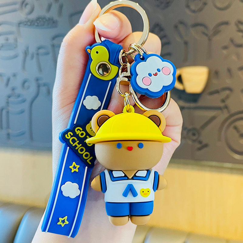 Cartoon White Rabbit Toffee Series Cute Yellow Cap Animal Doll Keychain Couple Bags Pendant Small Cutie