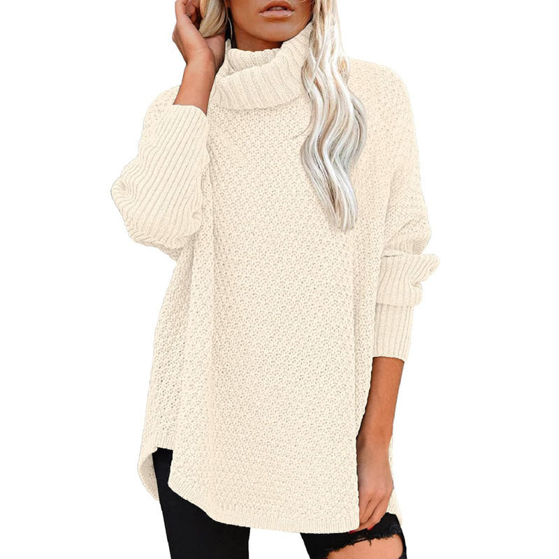 Women's Turtleneck Sweater Fashionable Loose Solid Color Mid-Length Knitted Pullover