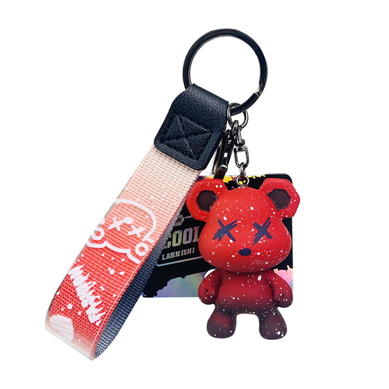 Cartoon Trendy Cool Gradient Bear Keychain Doll Chameleon Bear Bag Car Key Chain Accessories Pendant