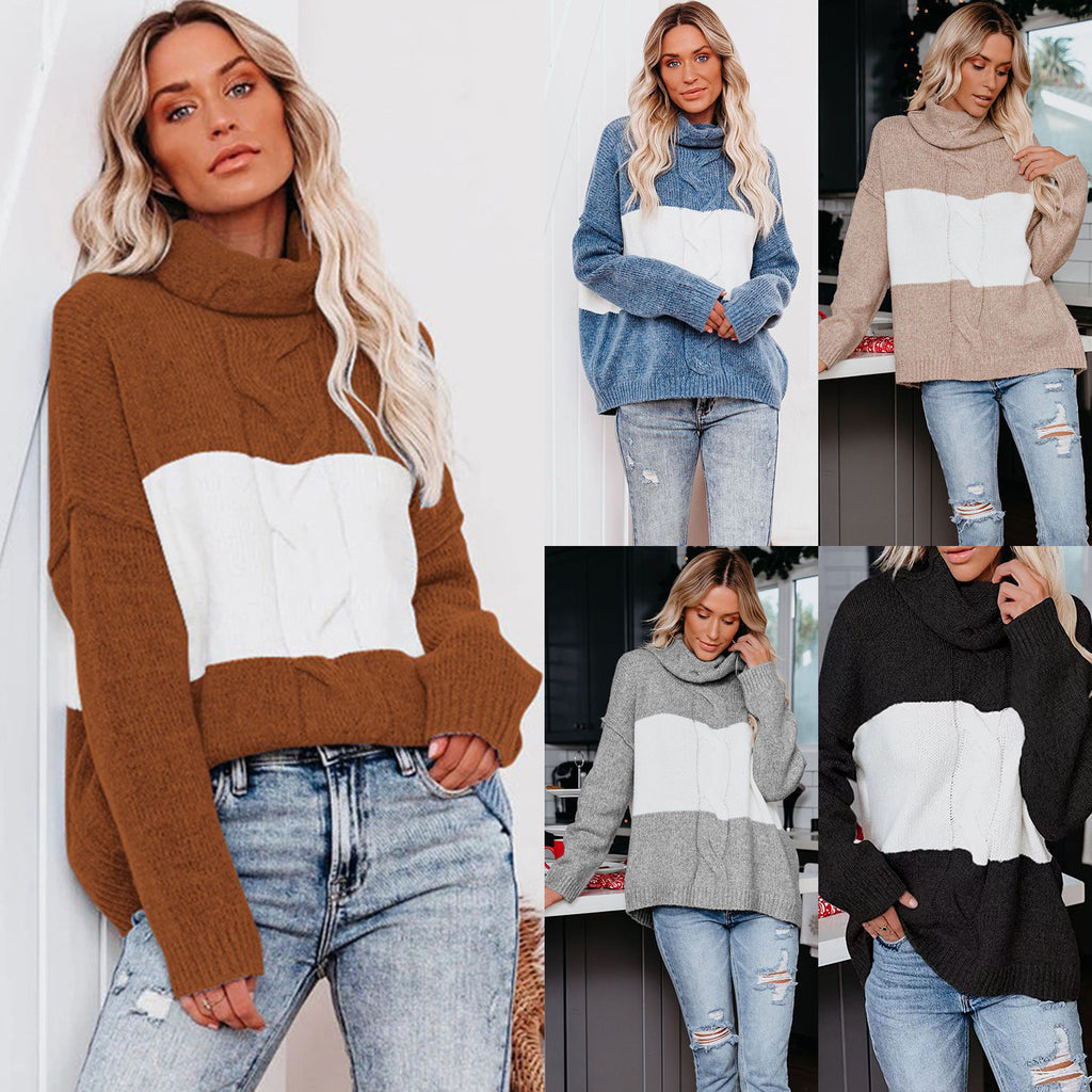 Turtleneck Cable-Knit Sweater Fashion Oversized Pullover Women's Clothing