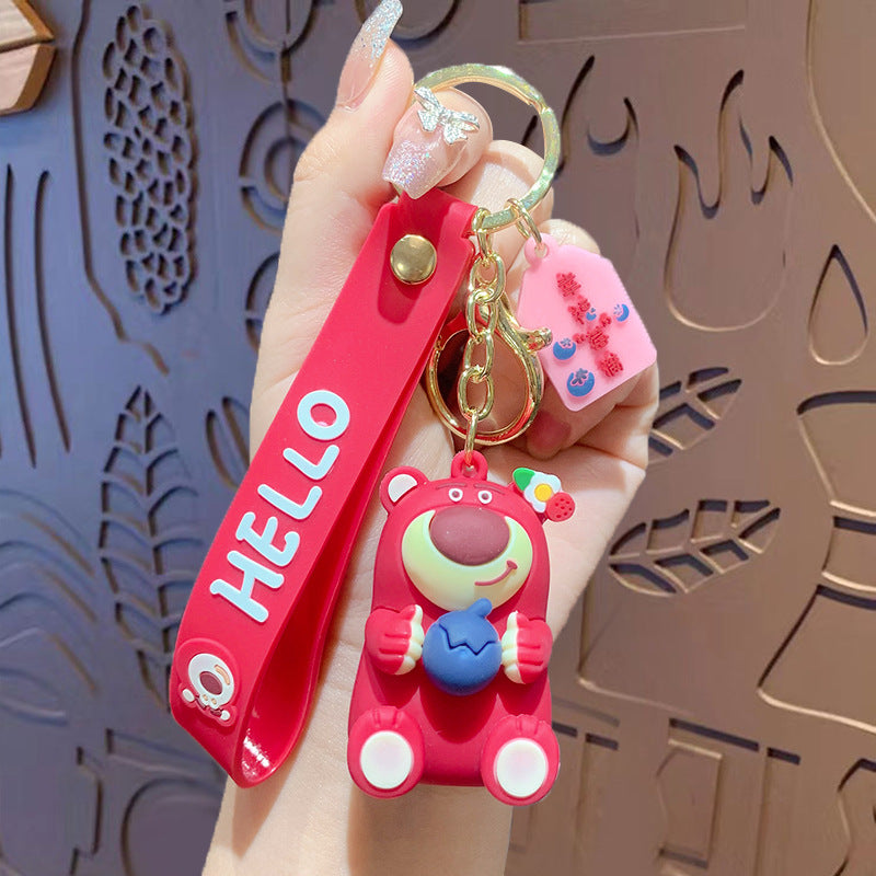 Cute Strawberry Bear Keychain Pendant Cartoon Couple Car Shape School Bag Key Chain Accessories Little Creative Gifts