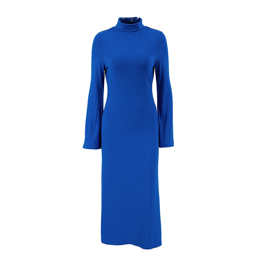 Temperament Commute Long Dress Turtleneck Sheath Dress Niche Pleated Cross-Border European and American Women's Clothing