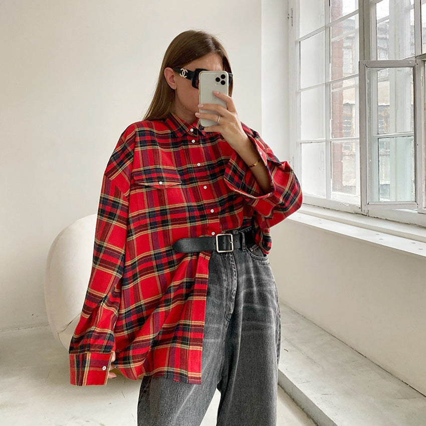 All Matching Plaid Shirt Women European and American Fashion & Trend Vintage Plaid Top Baggy Coat Women