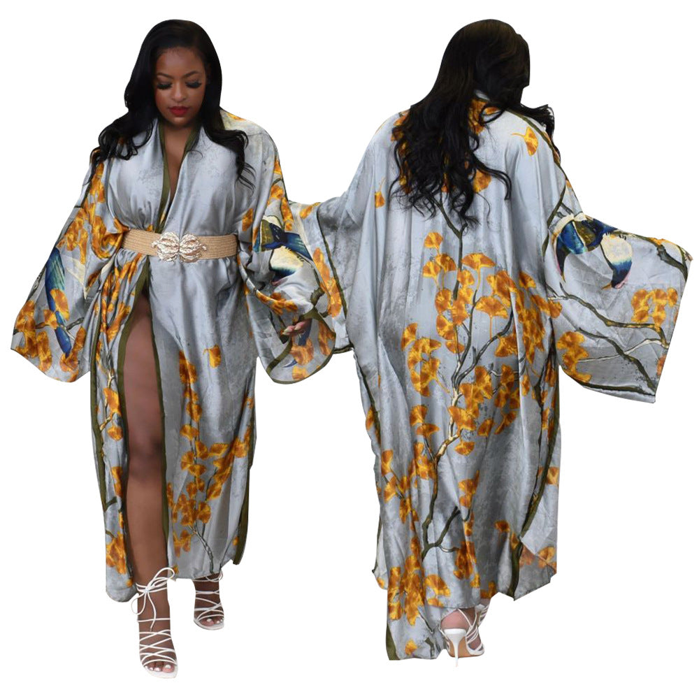 Coat Artificial Silk Multi-Print Fashion Casual Trench Coat