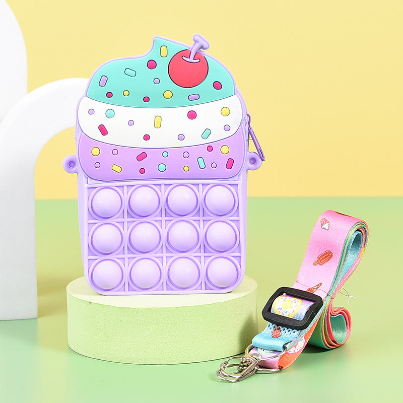 Cake Silicone Bag Squeezing Toy Deratization Pioneer Coin Purse Toy Bag Cute Kid's Messenger Bag Earphone Bag in Stock