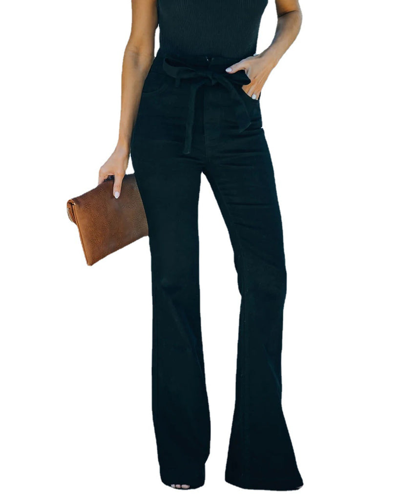 Women's Stretch Slim Fit Tied Wide-Leg Skinny Denim Trousers