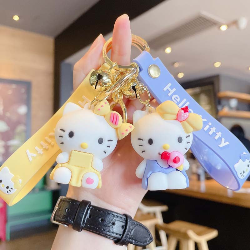 Cartoon Bow White Cat Keychain Cute Car Key Chain Handbag Pendant Creative Key Ring Hanging Ornament