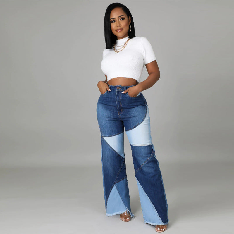 Bestseller Women's plus Size Patchwork Two-Tone Denim Trousers