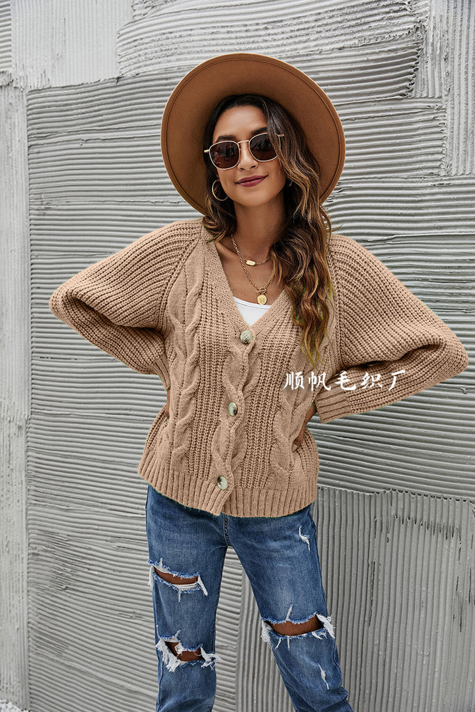 Women's Sweater Button Twist Decoration Oversized Knit V-neck Cardigan Coat