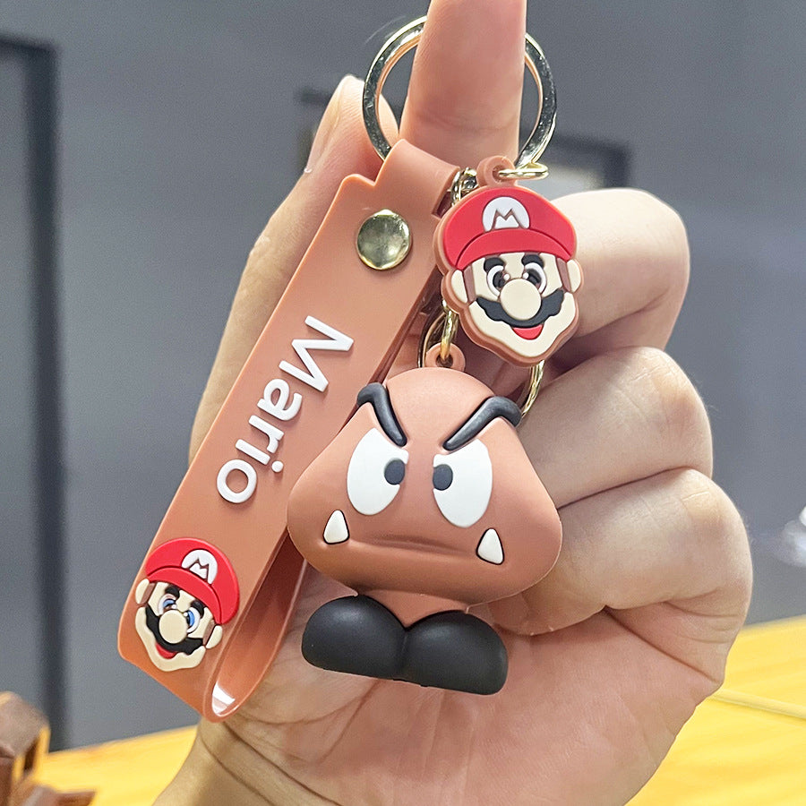 Cartoon Super Mary Mario Mushroom-Shaped Haircut Keychain Creative Car Key Chain Crane Machine Pendant Small Gift