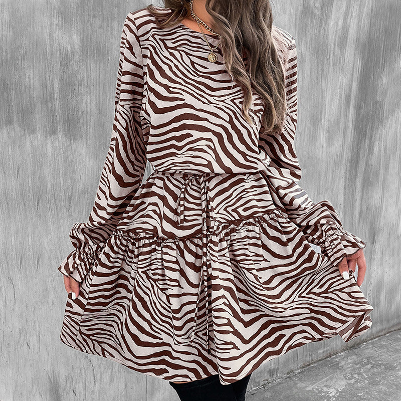 Zebra Print Women's Outer Wear Underwear Dress Autumn and Winter