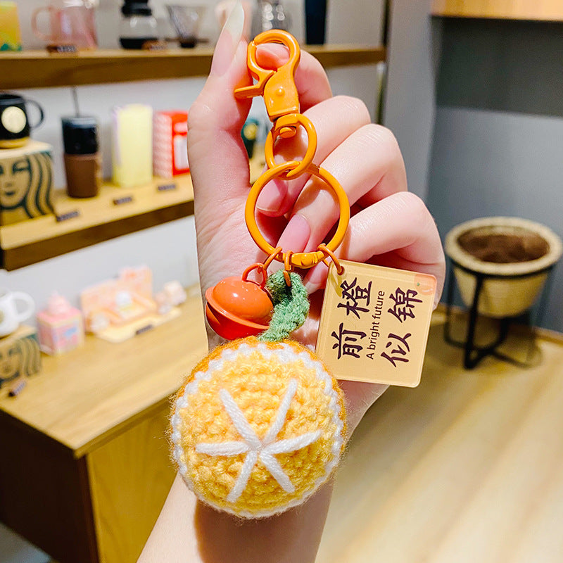 Creative Plush Crocheted Pendant Cartoon Car Key Ring Schoolbag Pendant Front Orange Brocade Pair of Small Gifts