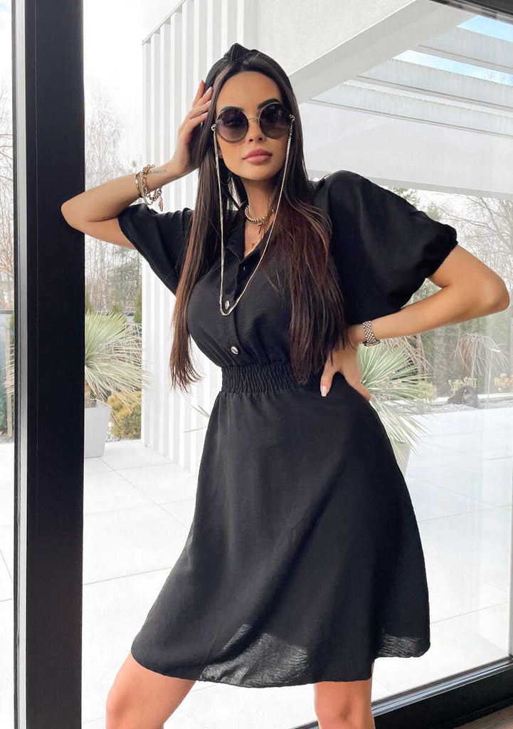 Fashion Tailored Collar Button Waist Dress Women's Dress