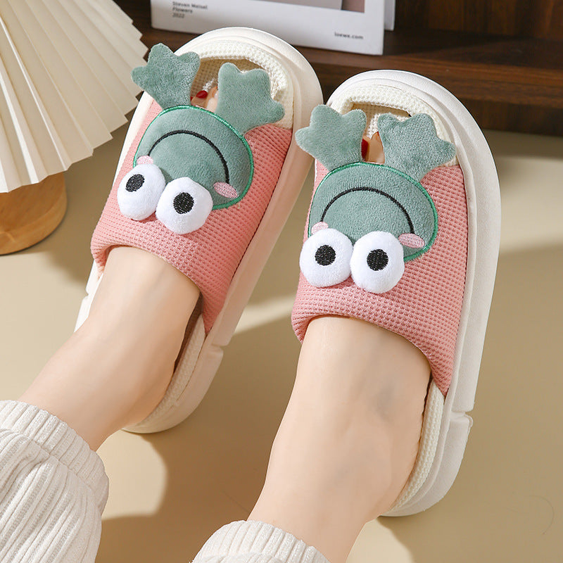 Women's Cute Cartoon Cattle Design Bedroom Slippers, Casual Non-slip Home Slippers For Indoor & Outdoor Wear, Warm Slippers For Fall & Winter