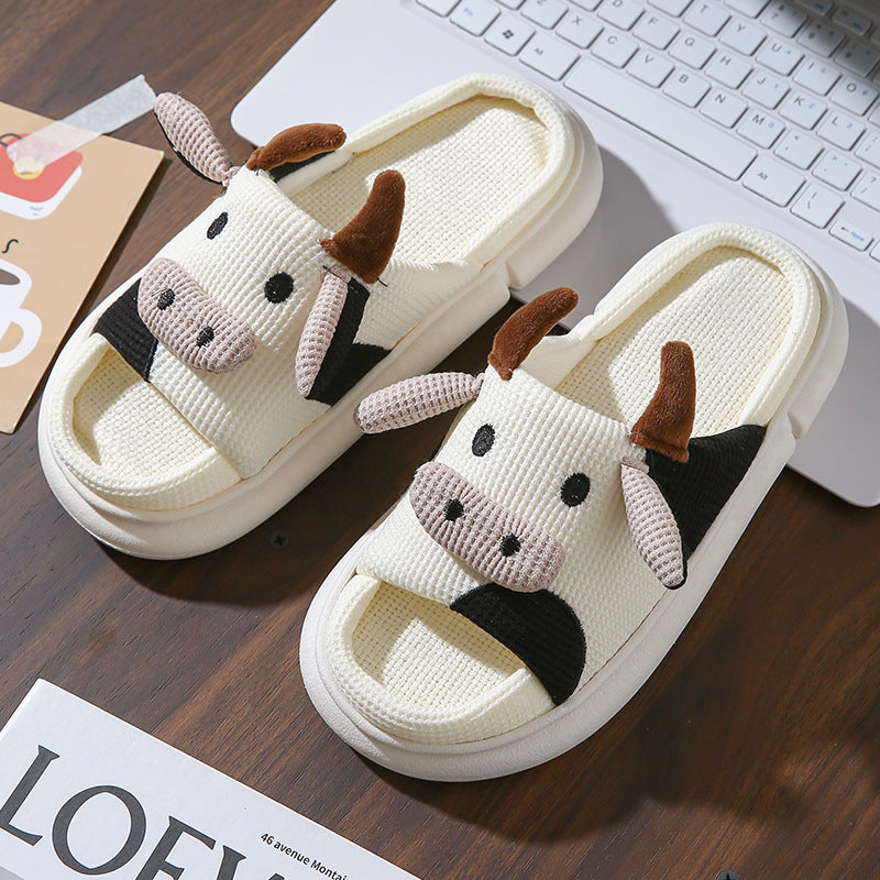 Women's Cute Cartoon Cattle Design Bedroom Slippers, Casual Non-slip Home Slippers For Indoor & Outdoor Wear, Warm Slippers For Fall & Winter