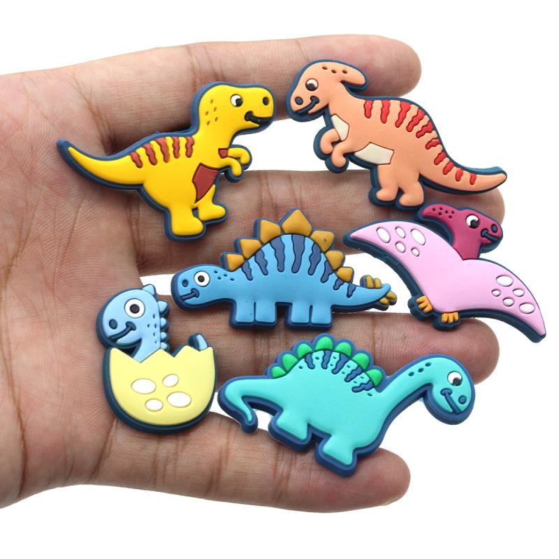 Hot 1pcs High quality PVC Shoe Charms DIY funny Dinosaur Decorations Shoe Aceessories Fit croc Clogs jibz Kids X-mas party Gifts