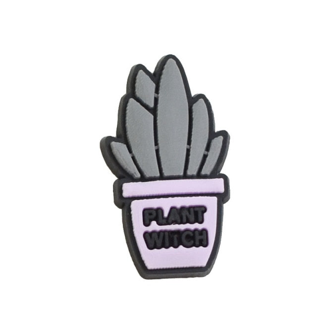 New 1pcs Pink Witch Series PVC Shoe Charms Funny DIY garden Shoe Aceessories Fit croc clogs Buckle decorations kids Gifts jibz