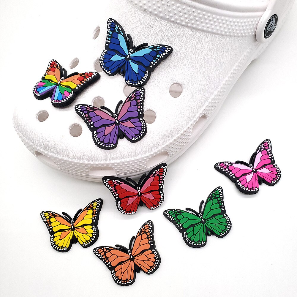 6 Shape Colored Butterfly Shoe Charms Funny Croc JIBZ Shoe Buckle Decoration For Sandals  Wristband  Kids X-mas Party Gifts