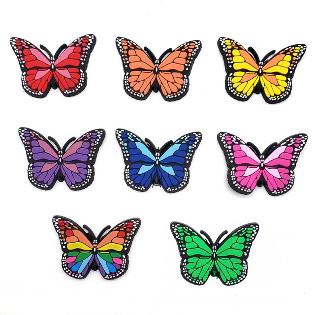 6 Shape Colored Butterfly Shoe Charms Funny Croc JIBZ Shoe Buckle Decoration For Sandals  Wristband  Kids X-mas Party Gifts