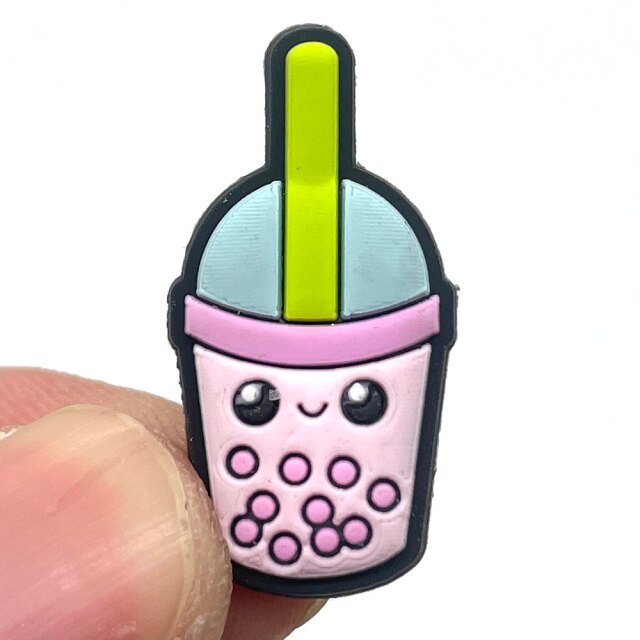 1pc Croc JIBZ Cute Cartoon Milk Tea Shoe Charms For Clogs Garden Sandals Decoration Funny Accessories For Kids Party X-mas Gift