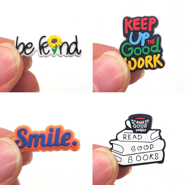 1pcs Inspirational English Phrases Shoe Charms Colorful Fashion Croc JIBZ Shoe Buckle Decoration For  Kids Party Gifts