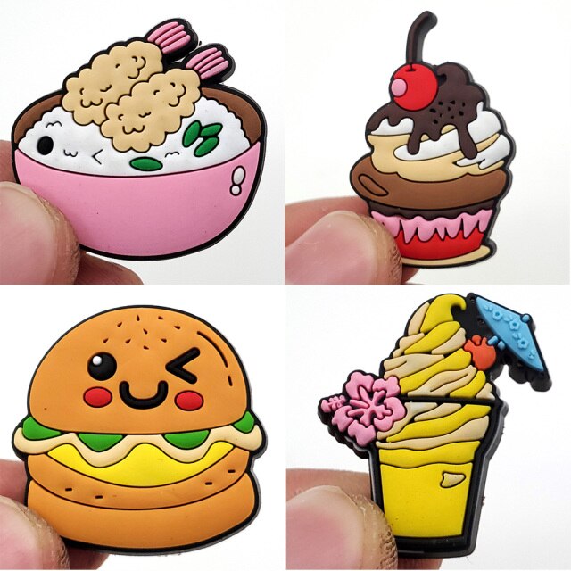 1pcs Cute Cartoon Food Shoe Charms Buckle Funny DIY Shoe Accessories Fit For Croc JIBZ Sandals Kids Xmas Parts Gift