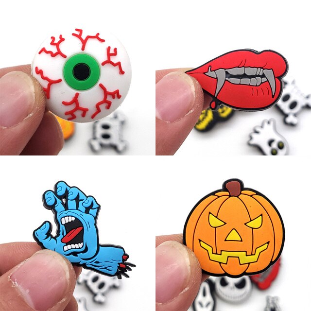 1pc Halloween Theme Shoe Charms Buckle Horror Croc Shoe Accessories JIBZ Fit For Sandals Shoe Adults Unisex Gifts jibz