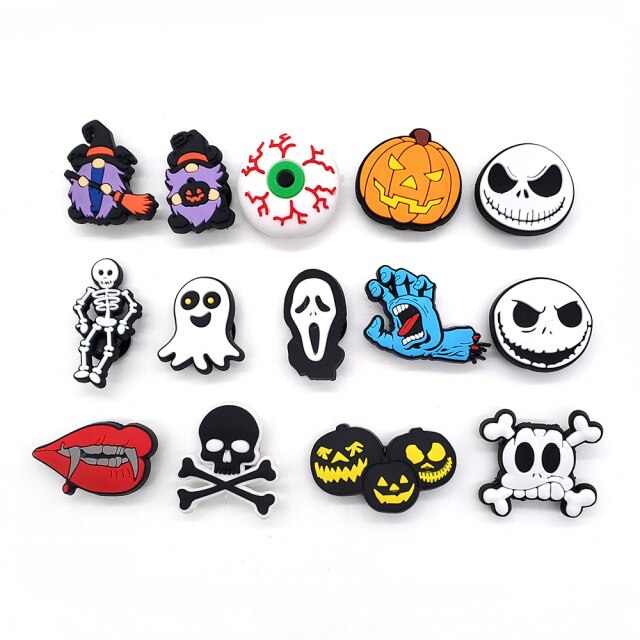 1pc Halloween Theme Shoe Charms Buckle Horror Croc Shoe Accessories JIBZ Fit For Sandals Shoe Adults Unisex Gifts jibz