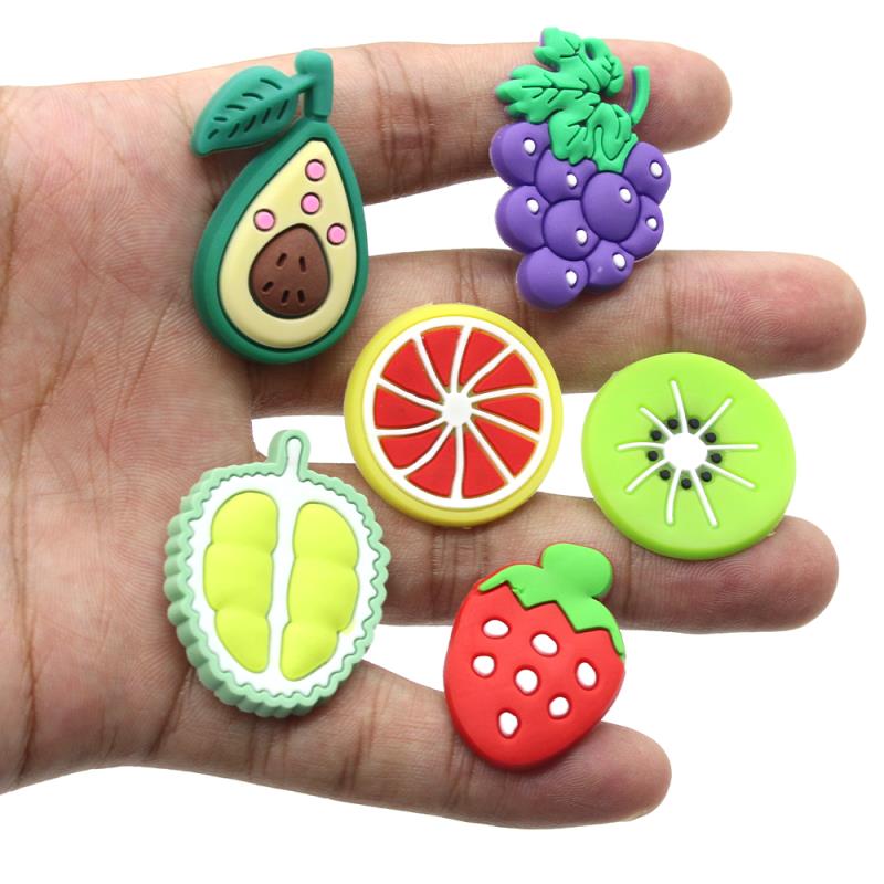 Cute 1pcs Cartoon fruit PVC Shoe Charms DIY Grape durian Shoe Aceessories Fit women croc Clogs Decorations kids X-mas Gifts jibz