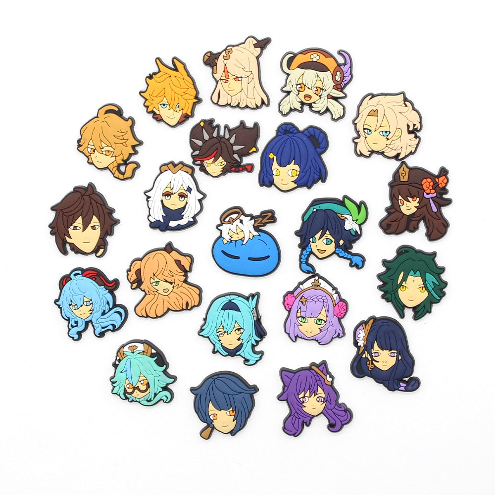 Hot 1pcs jibz game character Genshin Impact PVC Shoe Charms Funny DIY Aceessories Fit croc shoe Decorate Unisex girl kids Gifts