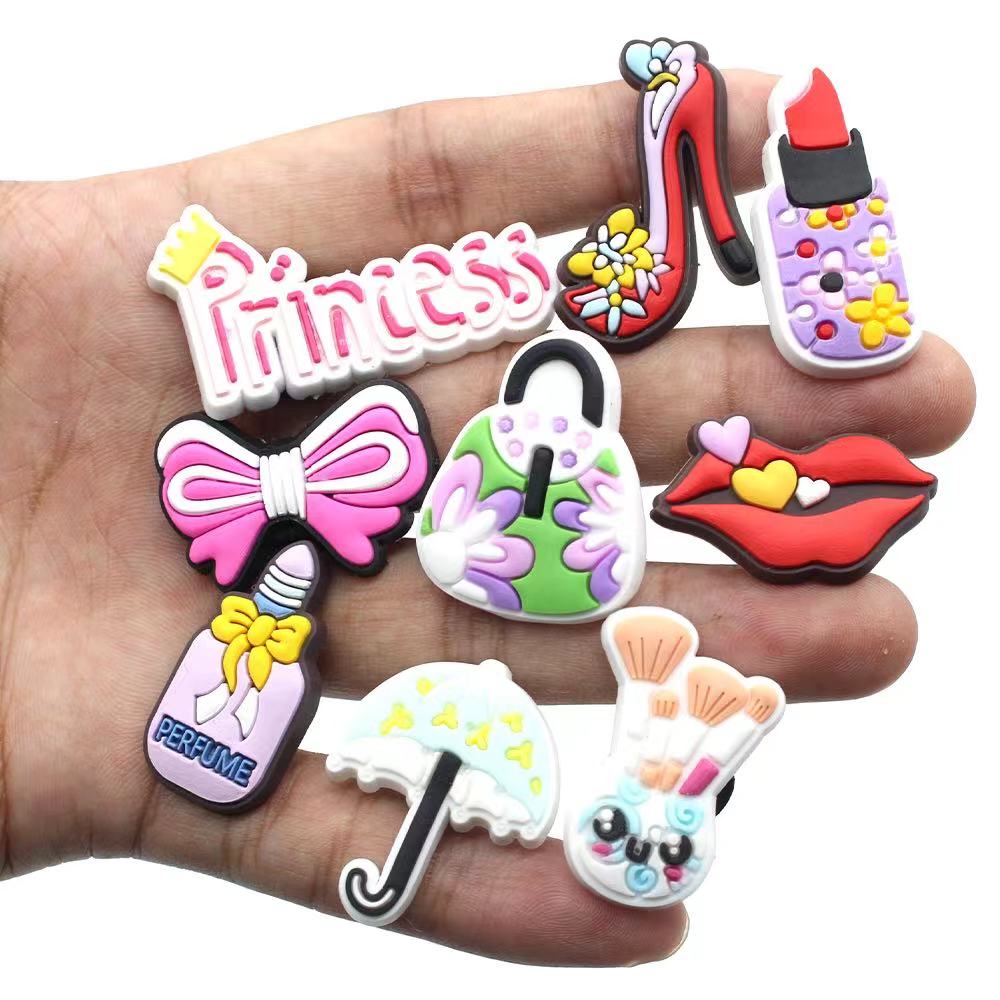 Cute 1pcs Girl supplies PVC Shoe Charms DIY cosmetic Shoe Aceessories Clogs Decorations Fit women&#39;s croc kids X-mas Gifts jibz