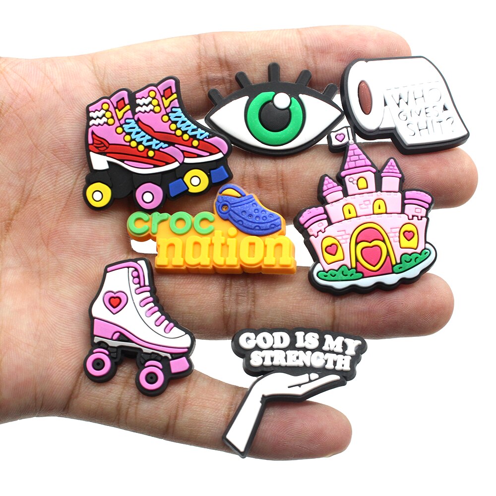 Hot 1pcs Cartoon PVC Shoe Charms Roller skating DIY Shoe Aceessories Fit croc Clogs PVC Decorations adult Kids X-mas Gifts jibz