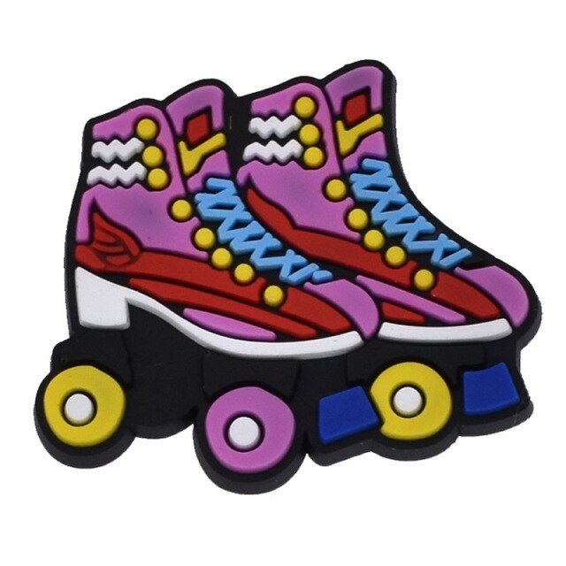 Hot 1pcs Cartoon PVC Shoe Charms Roller skating DIY Shoe Aceessories Fit croc Clogs PVC Decorations adult Kids X-mas Gifts jibz