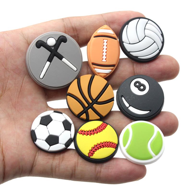 1pcs Sport style PVC Shoe Charms DIY Basketball/Football/Badminton Decorations Shoe Aceessories Fit croc jibz Kids X-mas Gifts