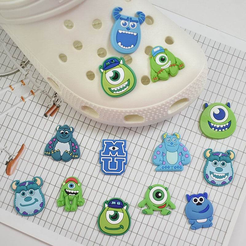 Cute 1pcs Green big-eyed monster PVC Shoe Charms DIY Cartoon Shoe Aceessories Fit croc clogs Decorations Buckle kids Gifts jibz