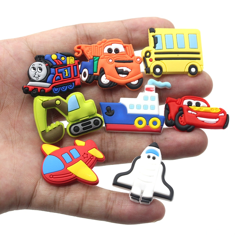 Hot 1pcs Cartoon transport PVC Shoe Charms Car/aircraft/ship Shoe Aceessories Decorations jibz Fit croc Clogs kids X-mas Gifts