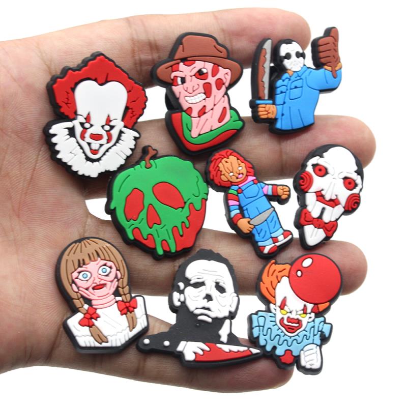 Hot 1pcs Horror Style PVC Shoe Charms Funny DIY Shoe Aceessories Fit croc Sandals Decorations Unisex adult Halloween Gifts jibz