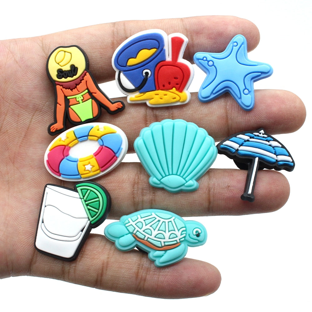 1pcs Beach style PVC Shoe Charms DIY Turtles/shells/cup Shoe Aceessories Fit croc Clogs PVC Decorations Kids X-mas Gifts jibz