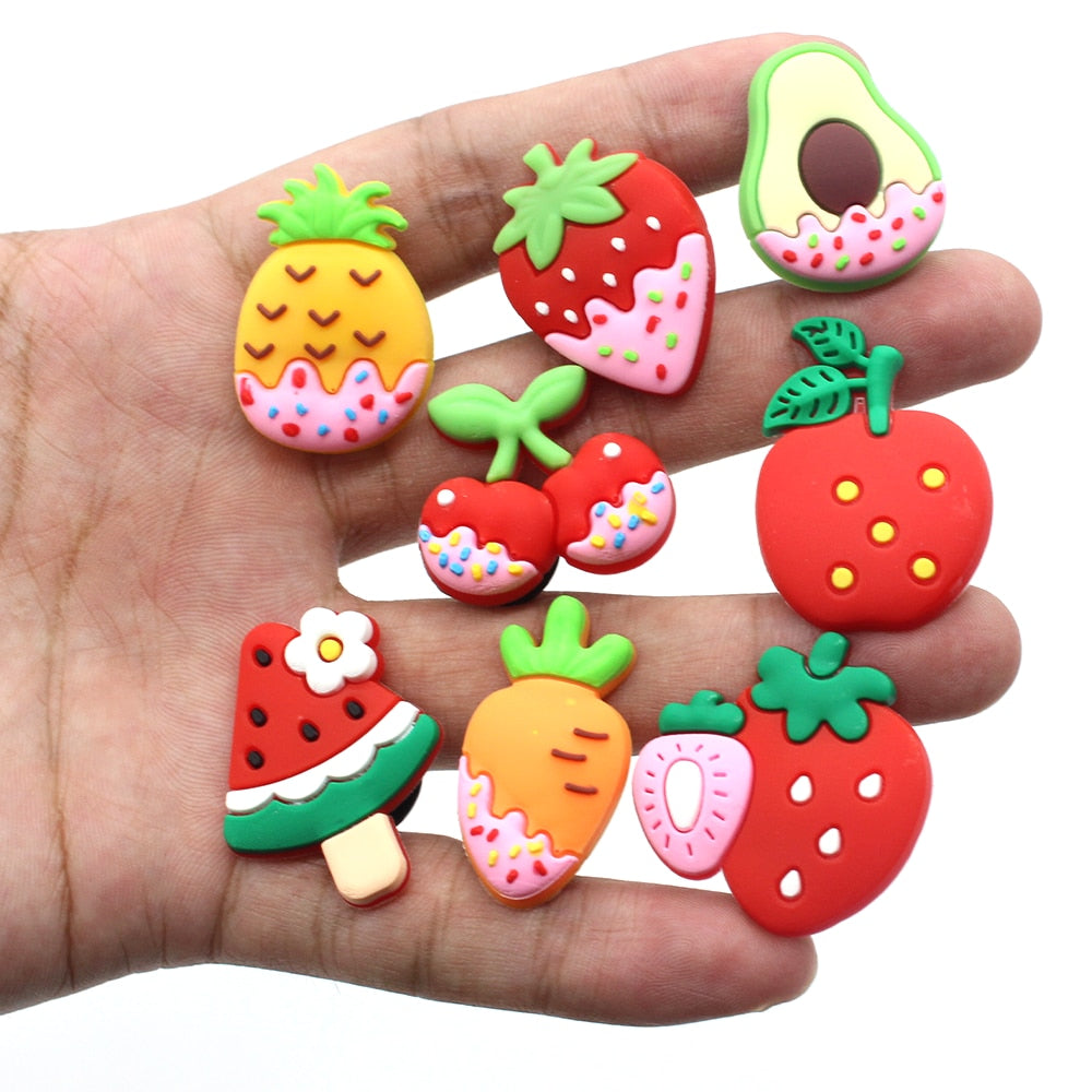 Cute 1pcs Fruit series PVC Shoe Charms Creamy Pineapple Shoe Aceessories Decorations Fit croc clogs kids girls X-mas Gifts jibz