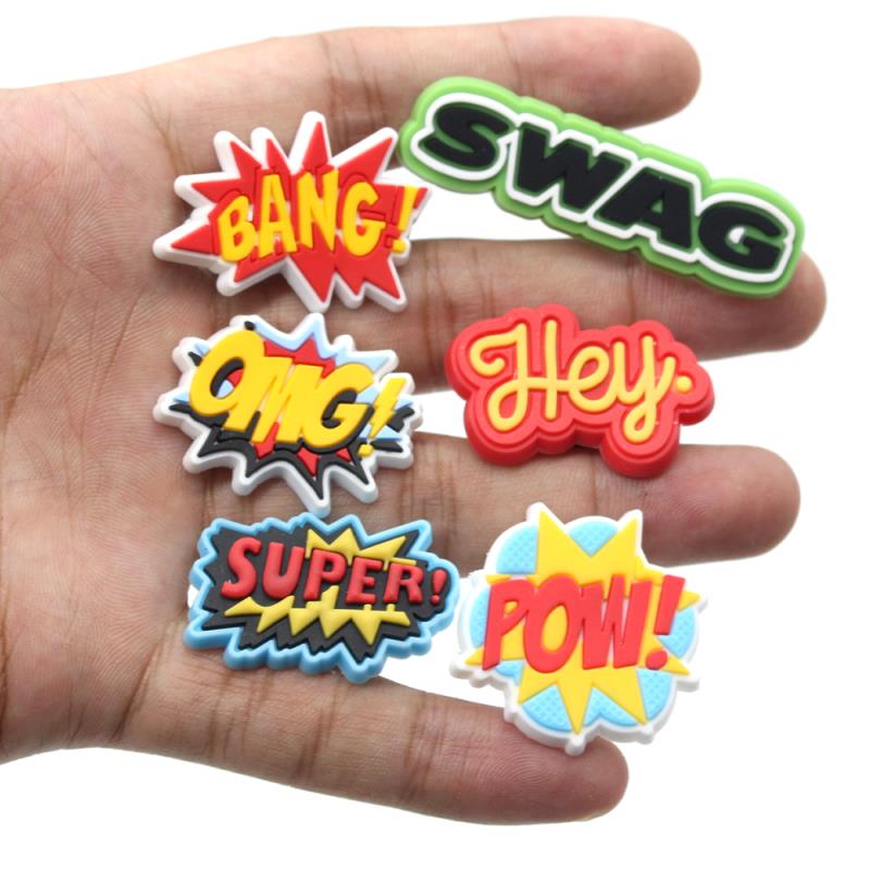 Hot 1pcs letter Style PVC Shoe Charms Explosion slogan DIY Decorations Shoe Aceessories Fit Women croc Clogs Unisex Gifts jibz