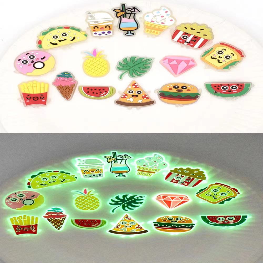 Cute 1pcs Luminous cartoon food PVC Shoe Charms DIY Shoe Aceessories Fit Women’s croc clogs Decorations Buckle girls Gifts jibz