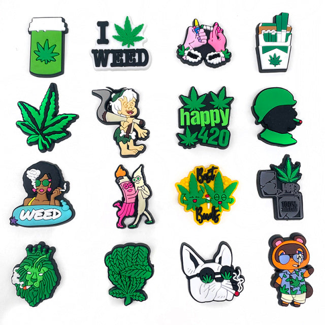 New 1pcs Cartoon green weed Shoe Charms Funny DIY Shoe Aceessories Fit Sandals Decorate Buckle PVC Unisex adult Gifts croc jibz