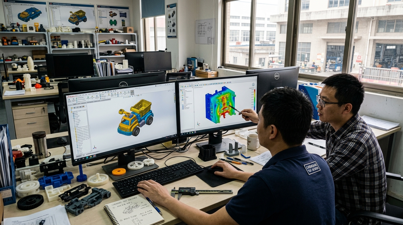 WishTime Toys Senior CAD Engineering Workstation running SolidWorks 3D Modeling and MoldFlow Simulation