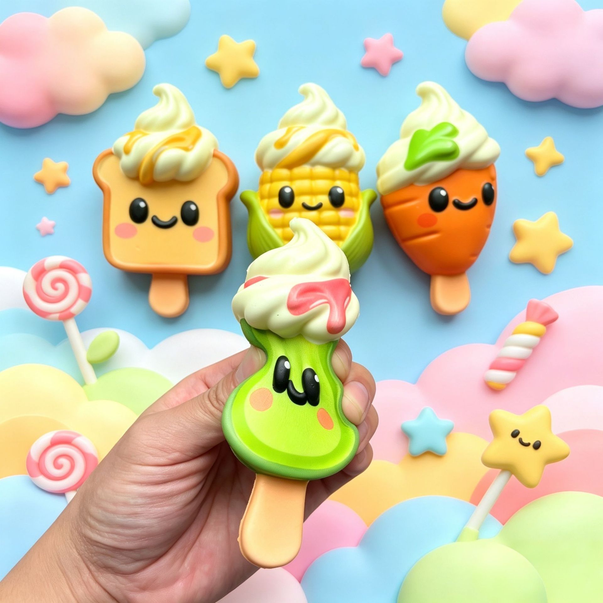 Sanqi Elan® Source Factory Zhejiang PU2026 Slow-rebound Cartoon Food Squishies Realistic Ice Cream Stress-relief Toys Wholesale