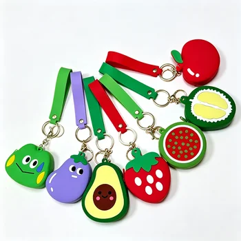 Cartoon Kawaii Fruit Series Zipper Silicone Coin Purse Portable Keychain Pendant Storage...