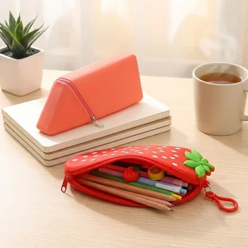 DIY Hanging Hole Custom Cylinder Silicone Waterproof Zipper Closure Pen Bag Cartoon Coin...