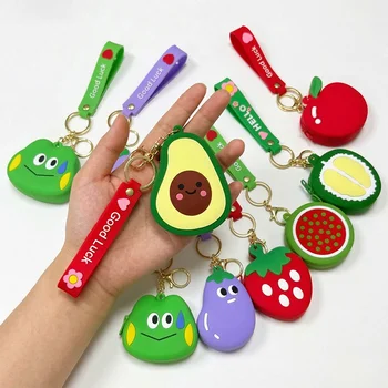 Cute Cartoon Fruit Silicone Coin Purse Keychain Bag Charm Card Holder Mini Wallet Kids Gift...